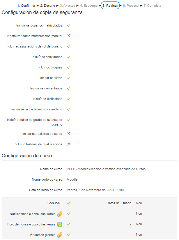 Revisar e confirmar o escollido