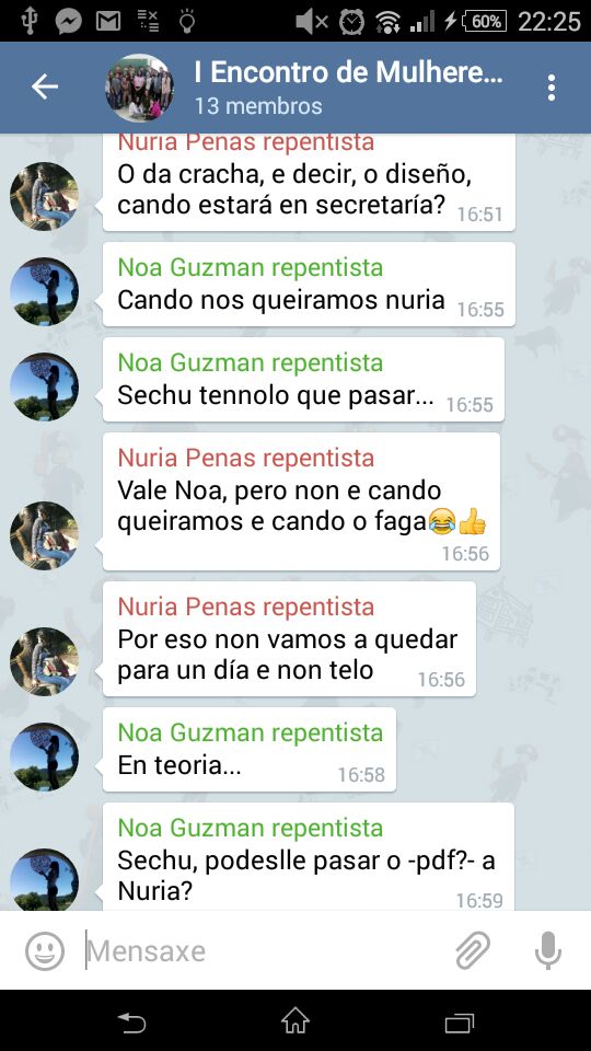 Para a xestión dun proceso de participación social e organización dun evento non son suficientes as horas na aula (1 hora á semana na materia de Regueifa e improvisación oral en verso)  Unha ferramenta coa que contamos desde o inicio do curso é o Galegram, rede social que permite a comunicación en grupo.  O uso desta ferramenta didáctica, -con autorización das familias- e un uso titorizado, facilita a implicación do alumnado no proceso de autoxestión. 