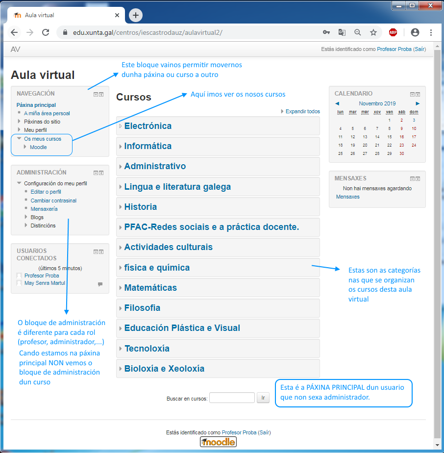 Páxina principal dun profesor