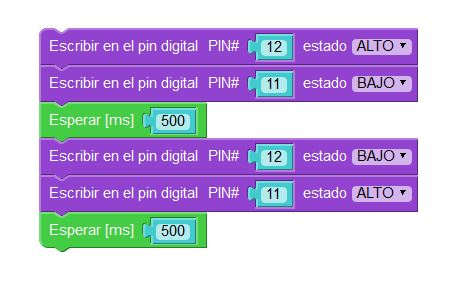 Código en Visualino.LED alternos