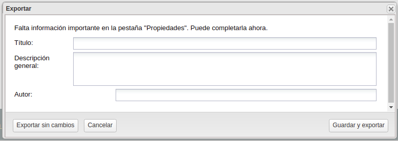 Aviso de ausencia de Metadatos