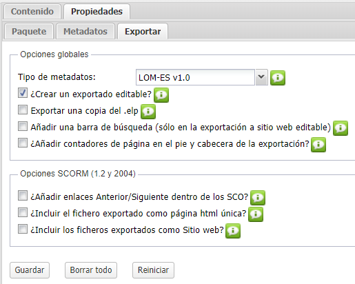 Propiedades exportar