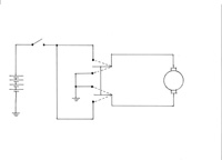 Esquema eléctrico de bomba bidireccional para  lavaparabrisas y lavaluneta accionada mediante conmutador de dos vías y reposo de forma que cada vía con contactos dobles alimenta con una polaridad el motor de la bomba.