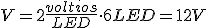 Dos voltios por led por seis led es igual a doce voltios.