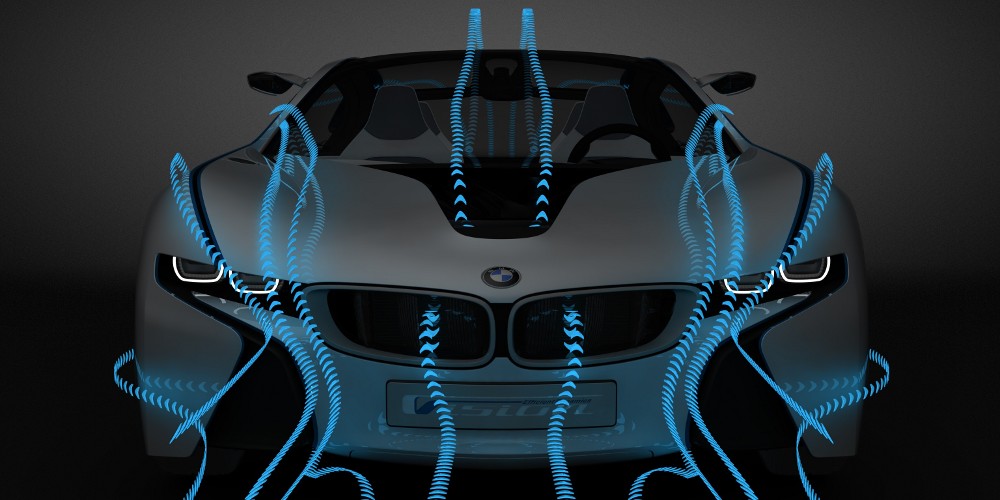 imaxe dos fluxos de aire no frontal dun vehículo