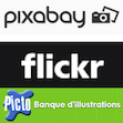 Logotipos de Pixabay, Flickr e Picto