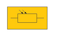 Símbolo de una resistencia LDR, formado por un rectángulo con dos flechas inclinadas apuntando hacia el rectángulo.