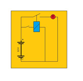 Esquema formado por una batería y un motor unidos mediante un relé, utilizando la simbología.