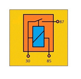 Esquema de un relé universal de tres conectores, indicando la misión de los bornes de conexión.