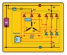 En la imagen se muestra un circuito completo del alternador con un devanado en estrella, seis diodos de potencia, tres diodos de excitación y el regulador, con el circuito de excitación marcado en rojo.