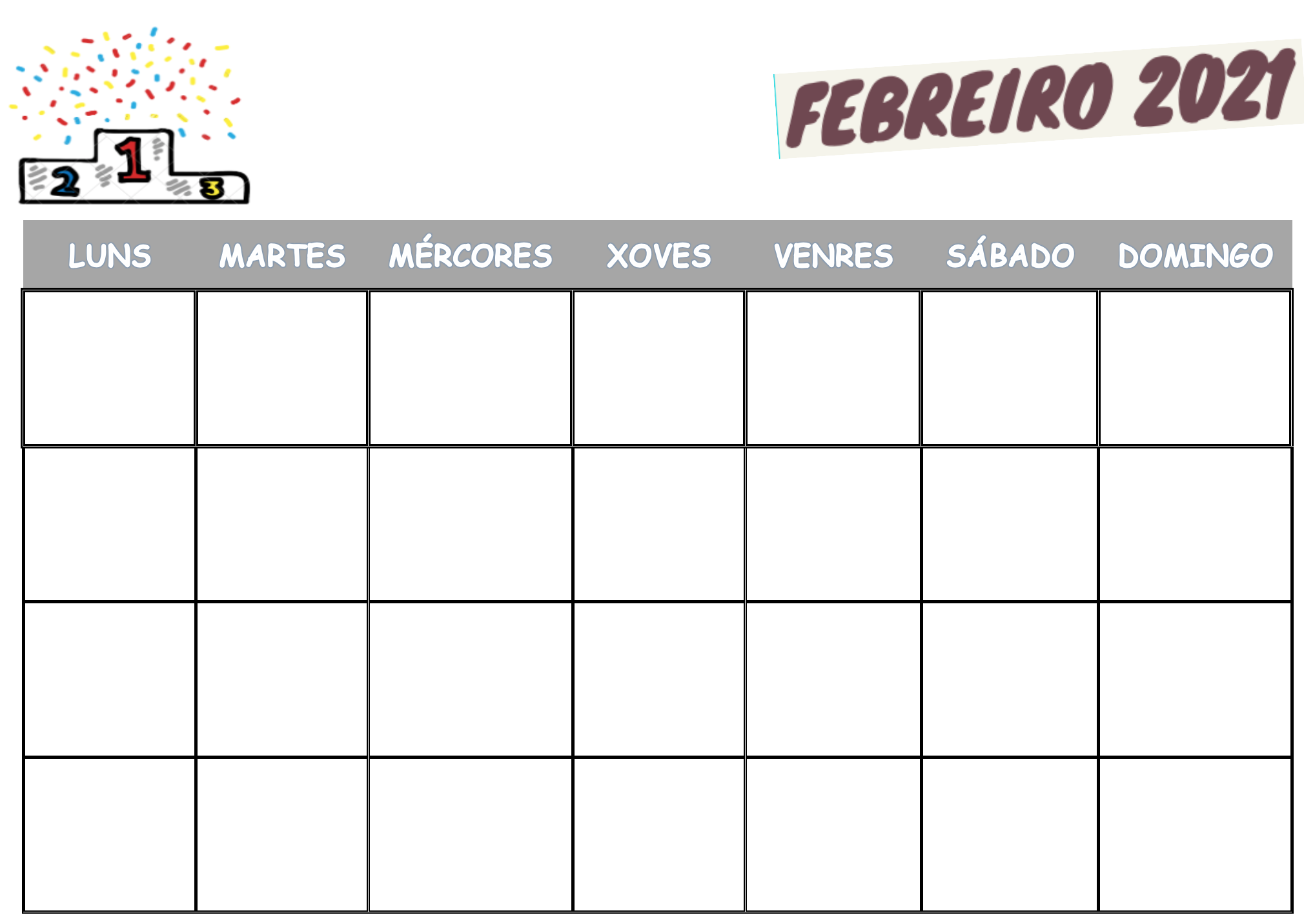 CALENDARIO FEBREIRO