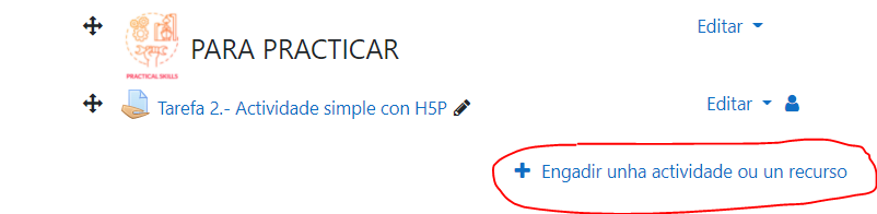 Pantalla inicial de creación de contenidos H5P