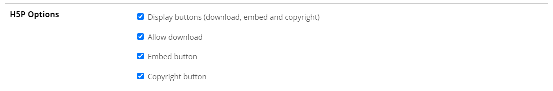 Apartado final de configuración de un ejercicio H5P en el entorno de trabajo