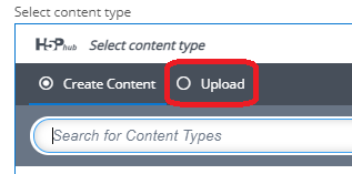 Pestañas Create Content y Upload del entorno de trabajo.