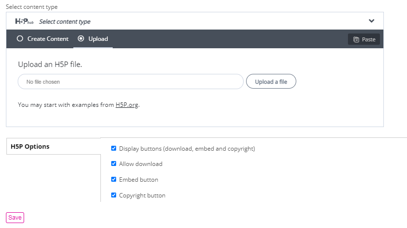 Pestaña Upload del entorno de trabajo.