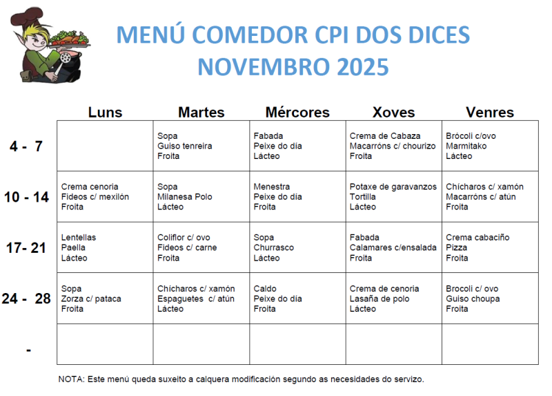 Menú de novembro