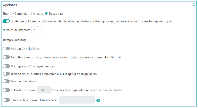 Opciones Completa