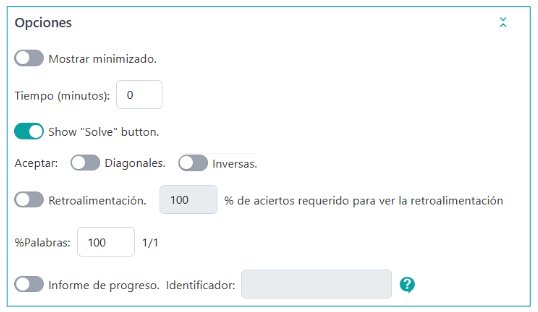 Opcións Buscar palabras