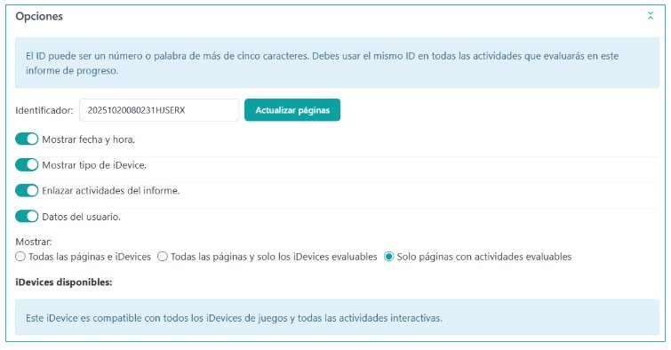 Opcións Informe de progreso