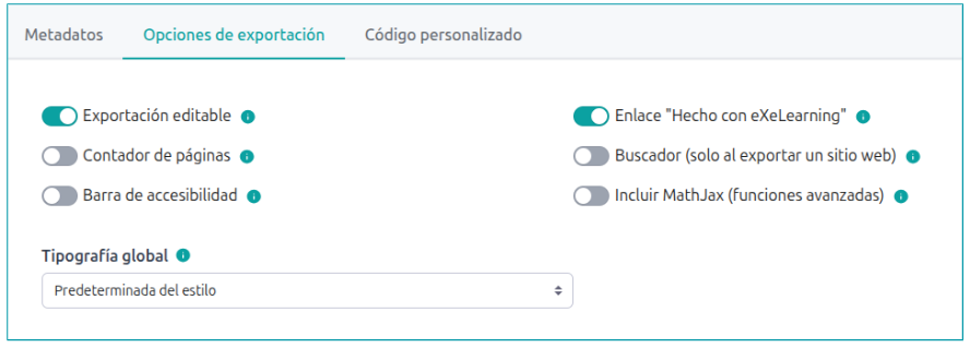 Opcións de exportación