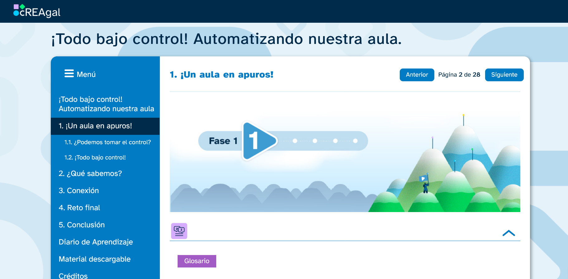 Captura de pantalla dun REA na que pode verse un exemplo de menú con estilo cREAgañ