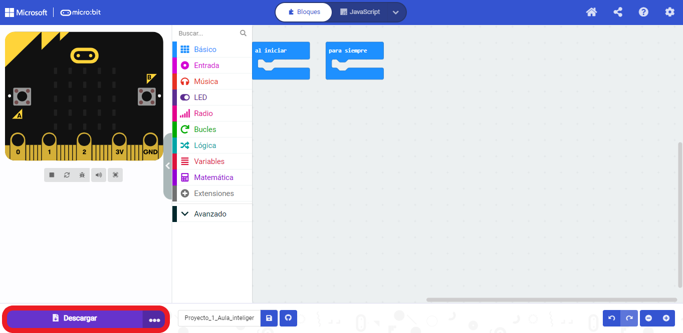 Descargar un programa a la placa microbit