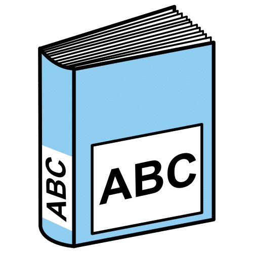 La imagen muestra el pictograma de un diccionario