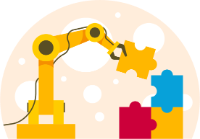 Brazo robótico ensambla un puzzle La imagen muestra una brazo robot armando un puzzle