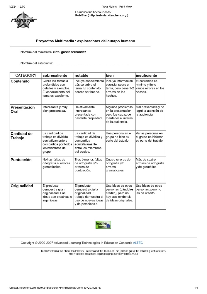 Rúbrica evaluación Seño Ana