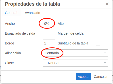 Propiedades de tabla