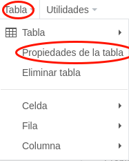 Propiedades de tabla