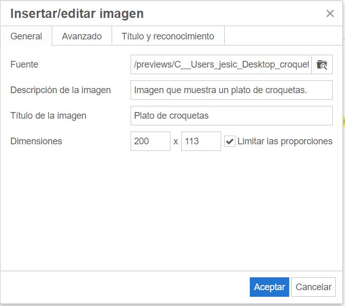 Imaxe que amosa una xanela de configuración de imaxes