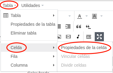 Propiedades de celda