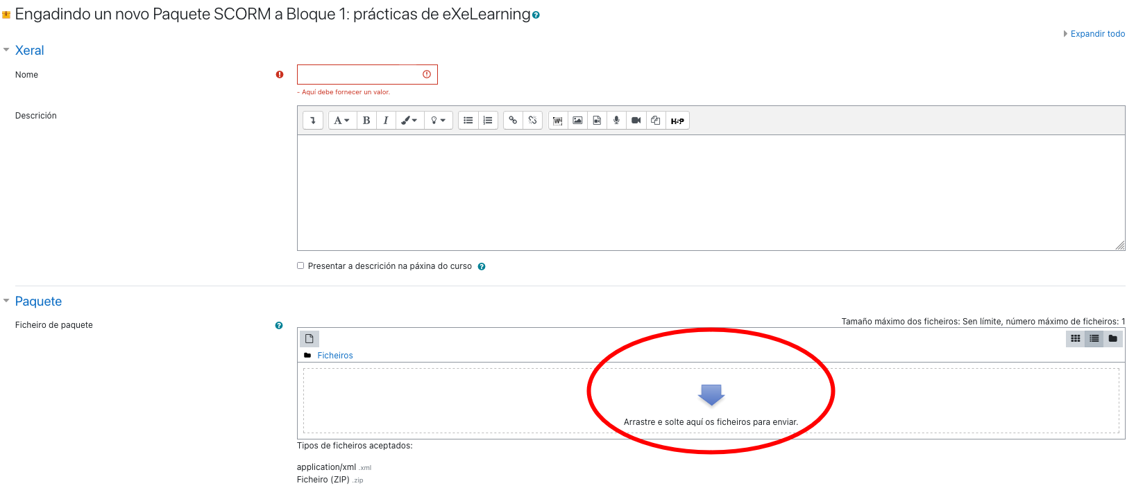 Publicar SCORM en Moodle