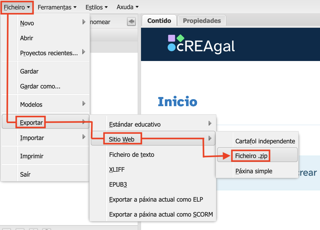exportar a sitio web