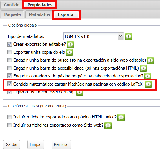 Exportar contido matemático