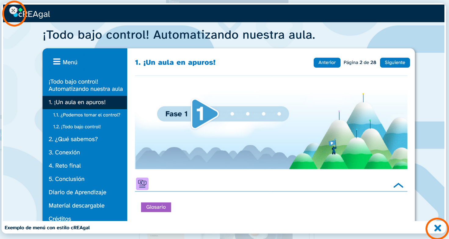 Exemplo de opcións para as xanelas emerxentes Captura de pantalla de una ventana emergente