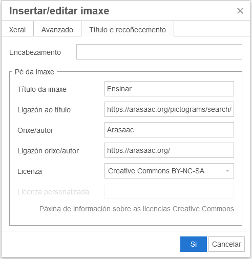 Captura da lapela Título e recoñecemento