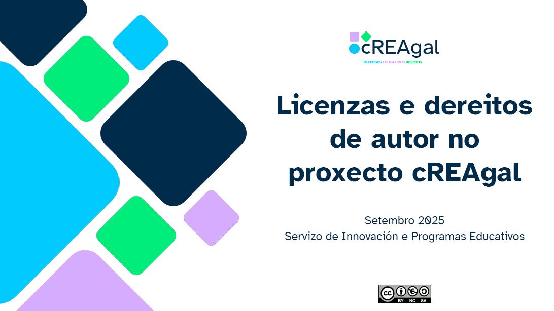 Portada da presentación sobre licenzas no proxecto cREAgal. Accede ao PDF na aula virtual de cREAgal. Descarga o PDF (abre nunha nova xanela)