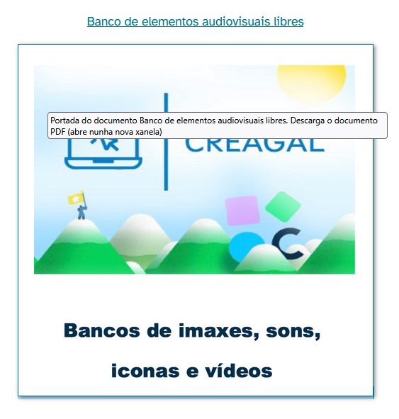 Título e portada do PDF Banco de imaxes, sons e vídeos