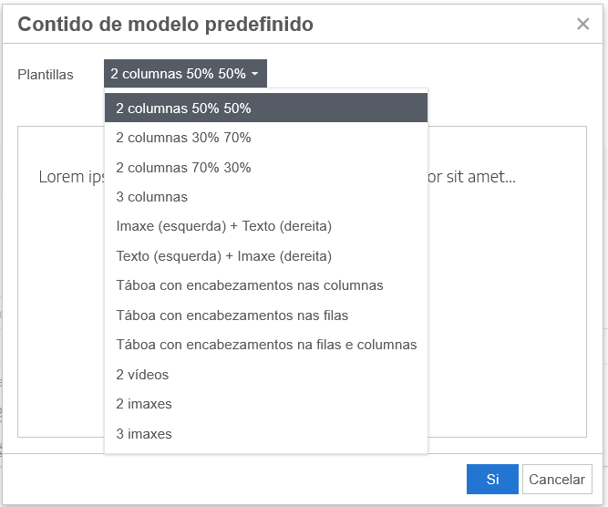 Contido de modelo predefinico