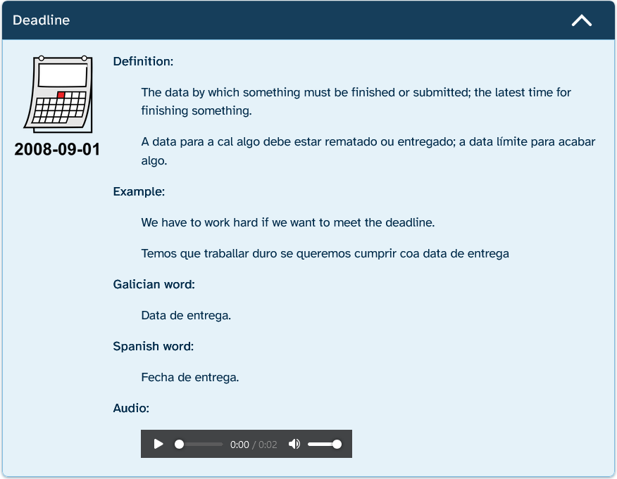 Definición do Dicionario en inglés