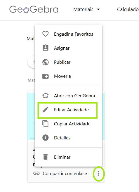 Editar actividade - Paso 2 GeoGebra