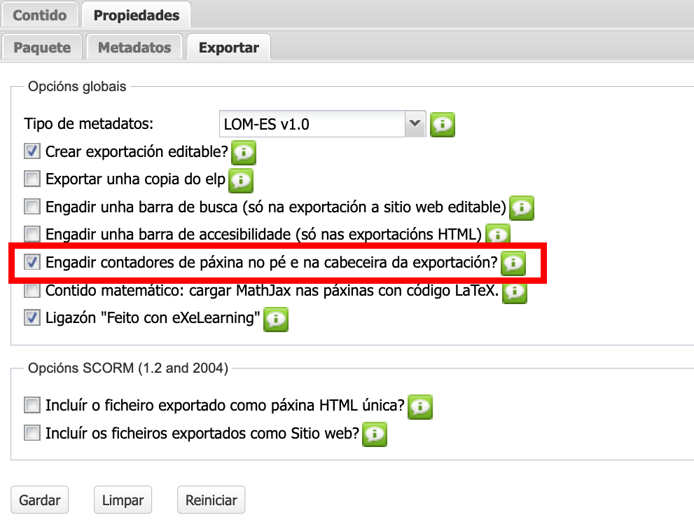 Como engadir contadores de páxina en eXe