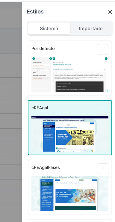 Exemplo de selección de estilo cREAgal en eXeLearning