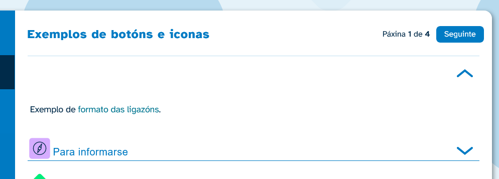 Captura con exemplo de botóns, ligazóns e iconas