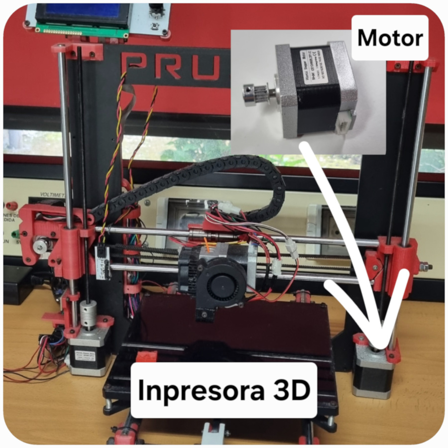 Fotografía de una impresora 3D y uno de sus motores