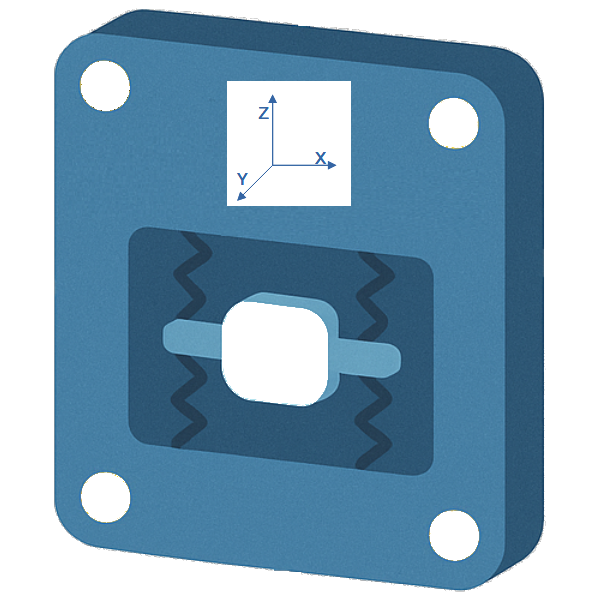 Interior de un acelerómetro con una masa de prueba suspendida entre resortes
