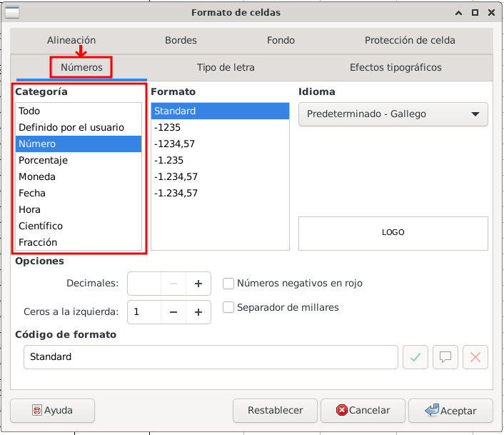La imagen muestra una captura de LibreOffice Calc