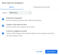 Borrar datos de navegación en Chrome